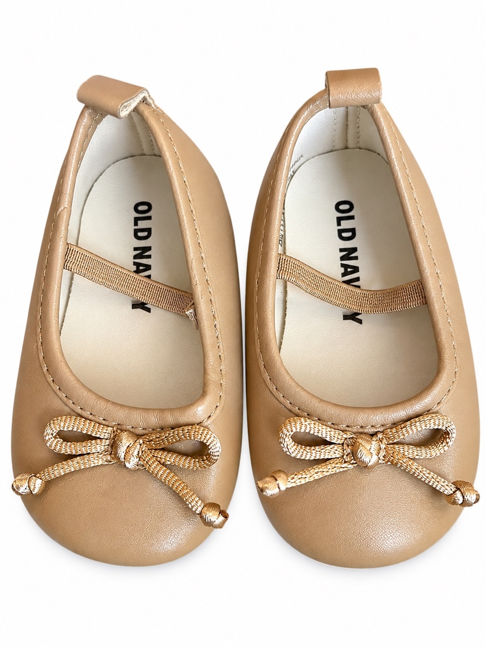Old Navy Girls Tan Mary Jane Ballet Flats with Bow Accent
